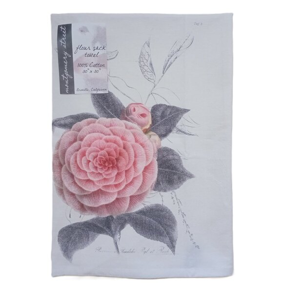 Montgomery Street Camellia Cotton Flour Sack Dish Towel 30" x 30" Floral Nature - Picture 2 of 4